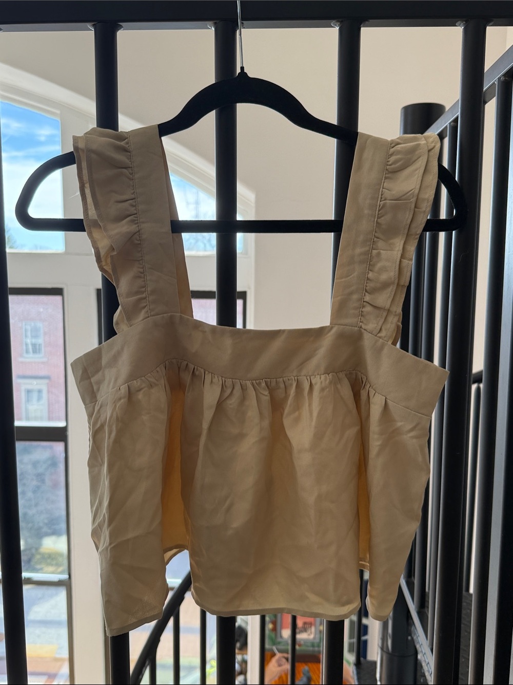 Cream Ruffled Strap Crop Top